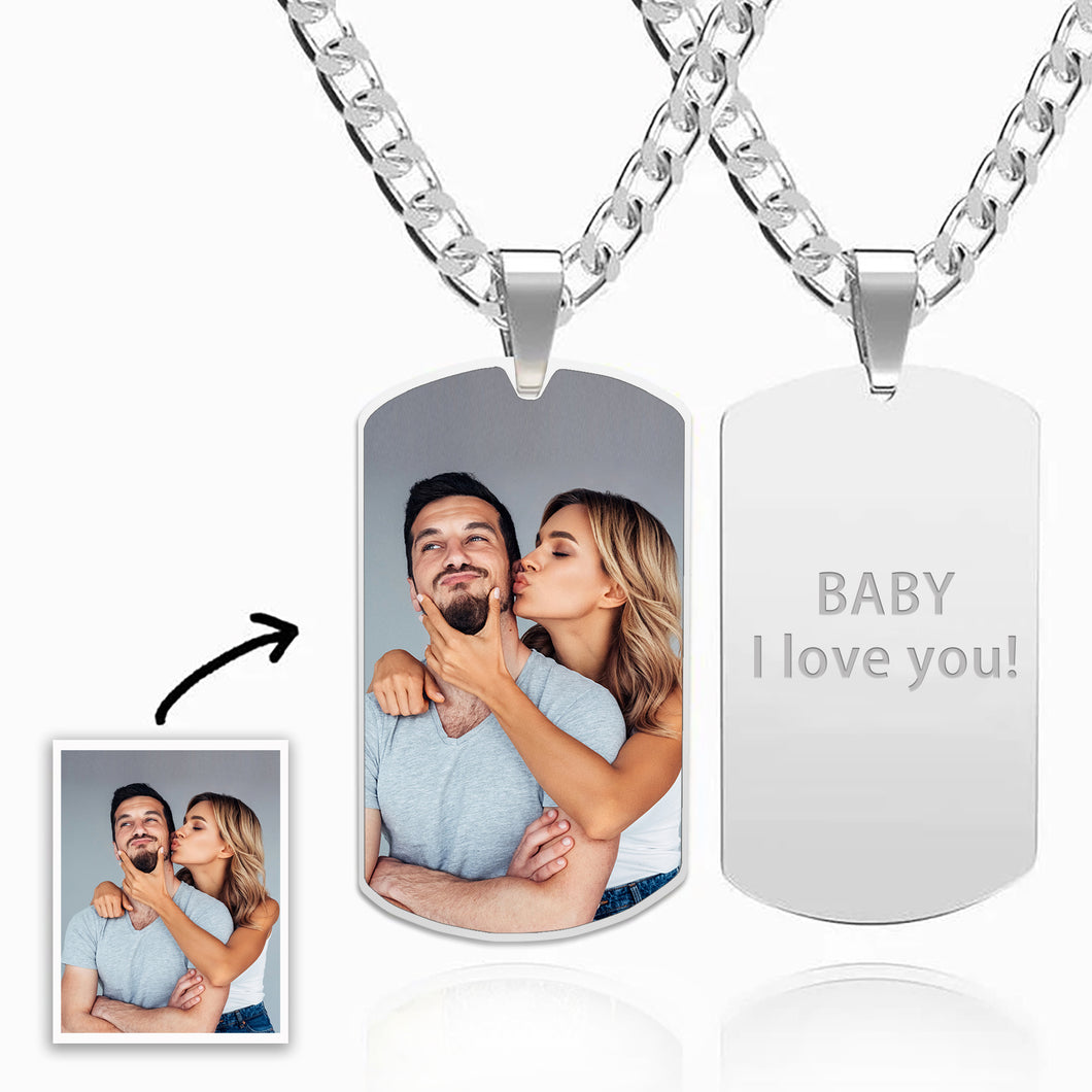 Photo Custom Engraved Dog Tag Necklace, Double-Sided Stainless Steel Pendant