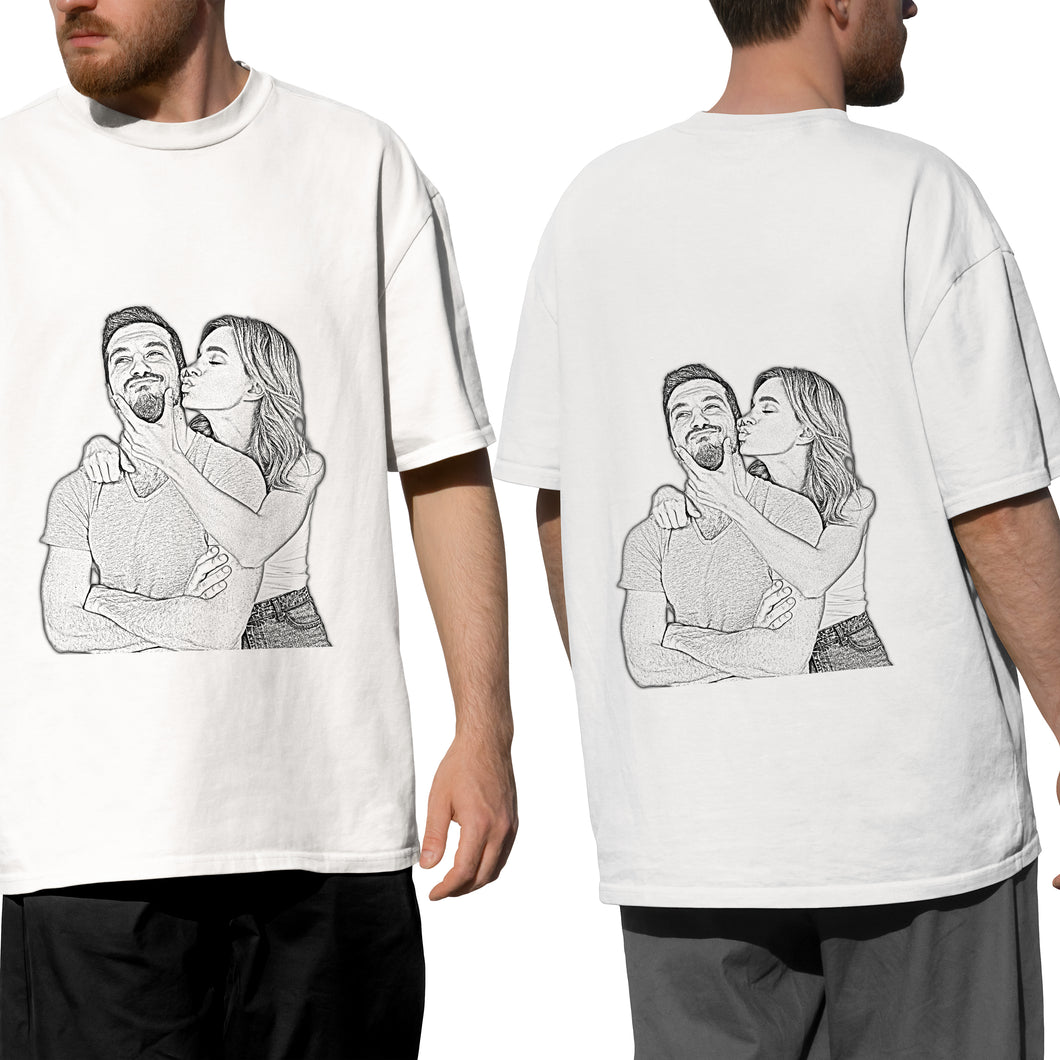 Personalized Unisex T-Shirt, Custom Cotton, Short Sleeve, Photo Sketch Design