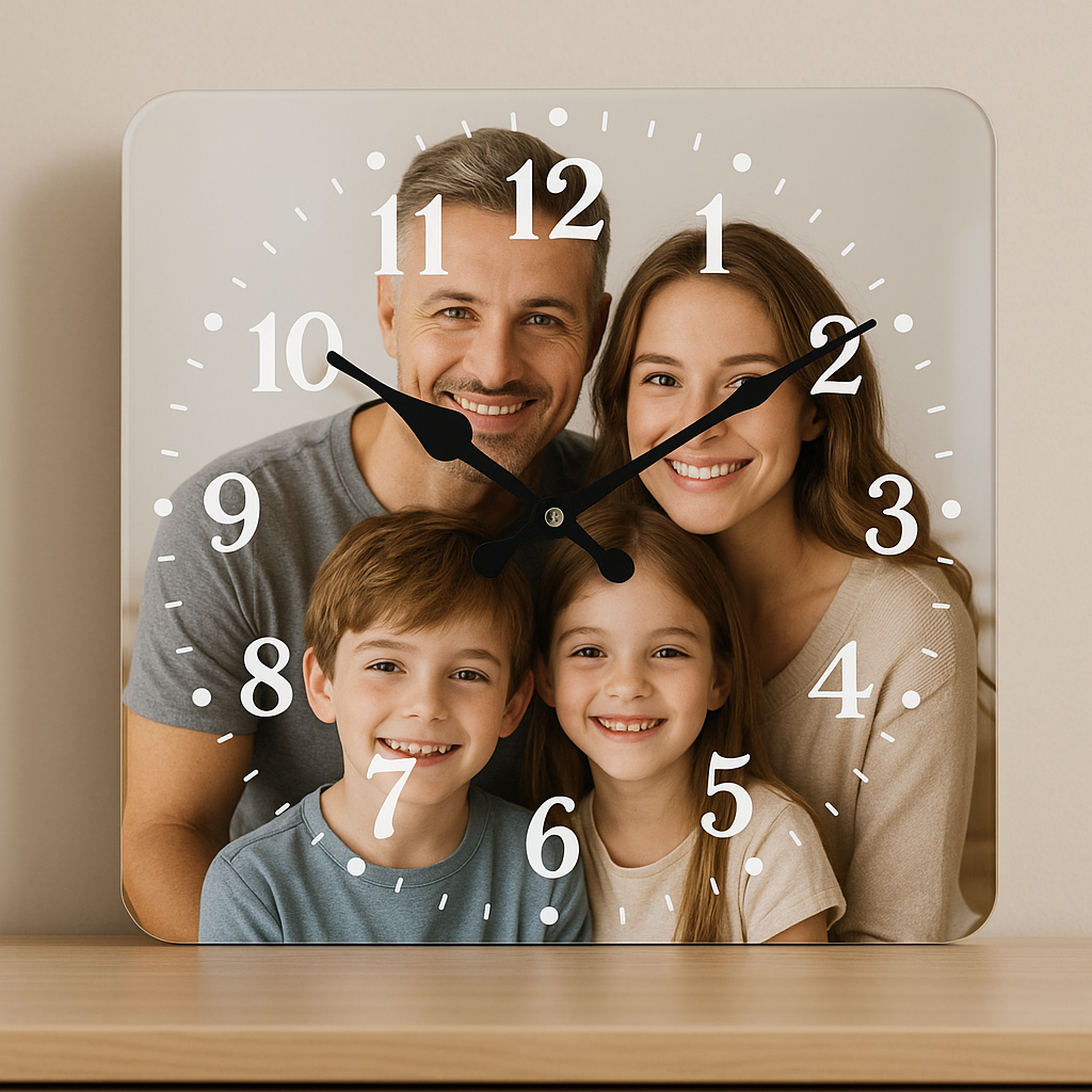 Custom Photo Square Clock - Personalized Wall Decor Gift