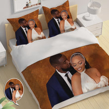 Load and play video in Gallery viewer, Custom Photo Cotton Bedding Set: Quilt Cover with Two Pillow Covers
