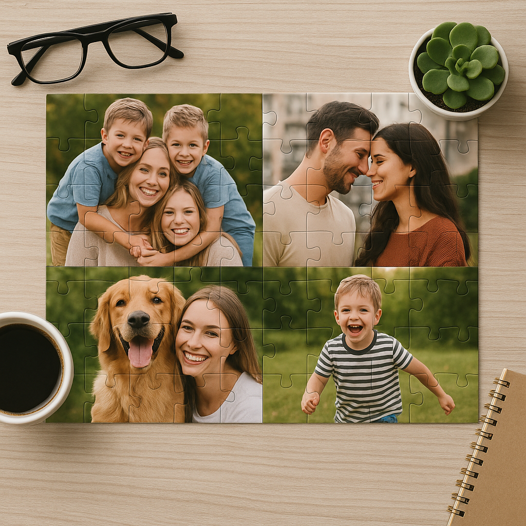 Personalised wooden Jigsaw Puzzle Game with 4 photos - Unique Gift