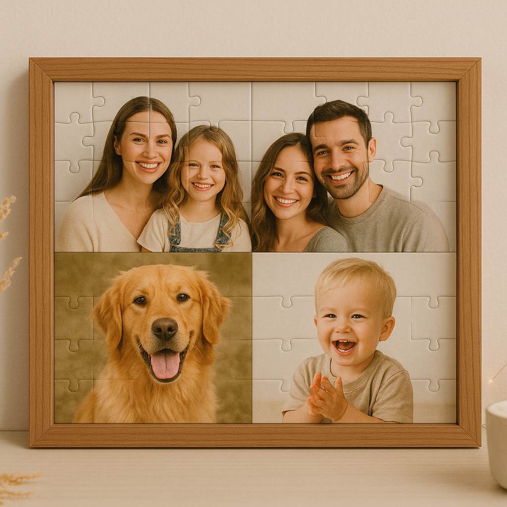 Personalised wooden Jigsaw Puzzle Game with 4 photos - Unique Gift