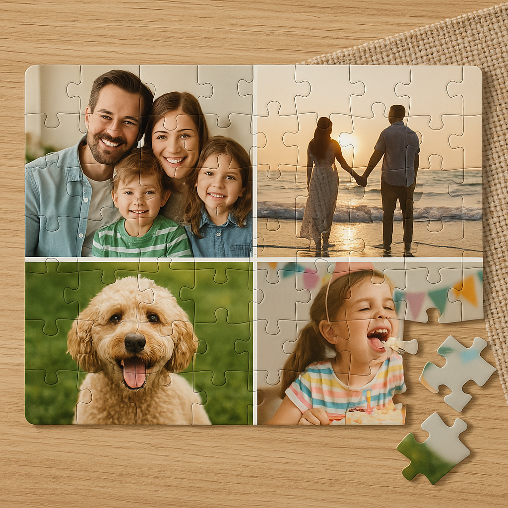 Personalised wooden Jigsaw Puzzle Game with 4 photos - Unique Gift