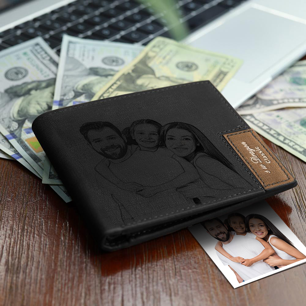 Men's Bifold Short Custom Photo Wallet Black