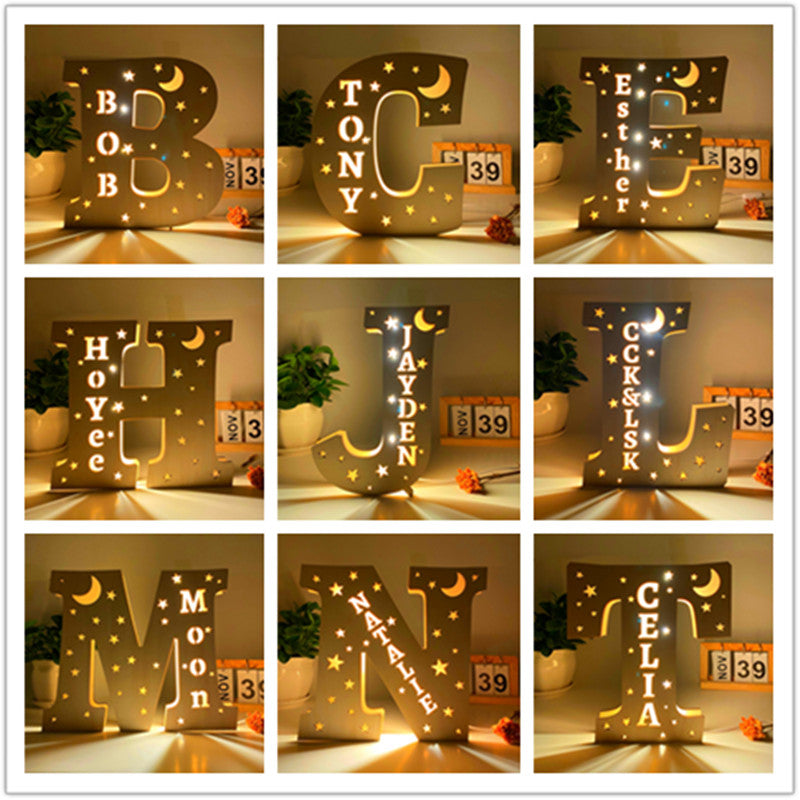 Custom Led Light Wooden 26 Letter Wall Lamp for Home Decoration