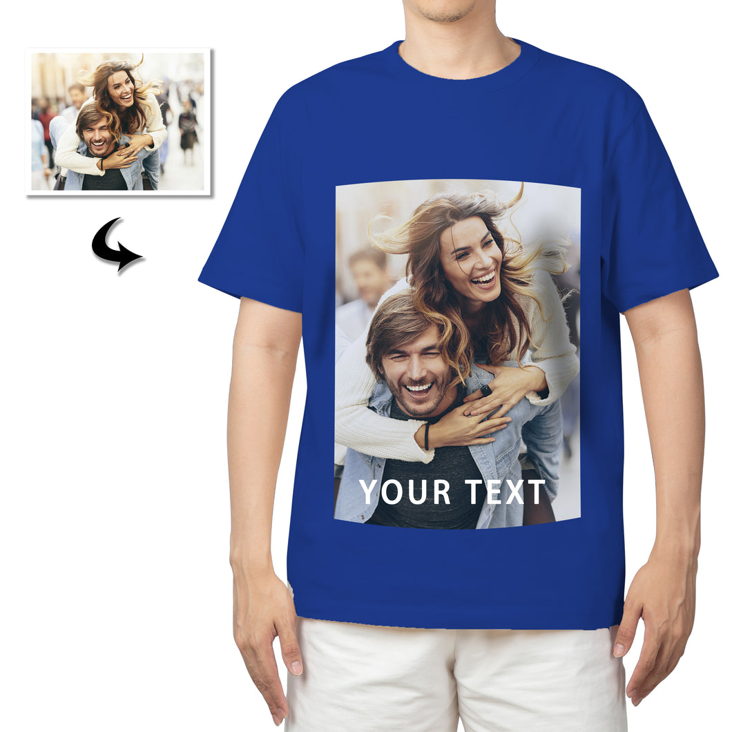 Customizable Unisex Cotton T-Shirt, Double-Sided Photo Print & Text