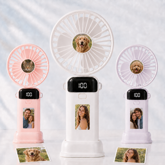 Personalized Two-Photo Portable Fan – Rechargeable Handheld Fan