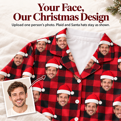 Custom Face Christmas Pajamas – Personalized Red & Black Plaid