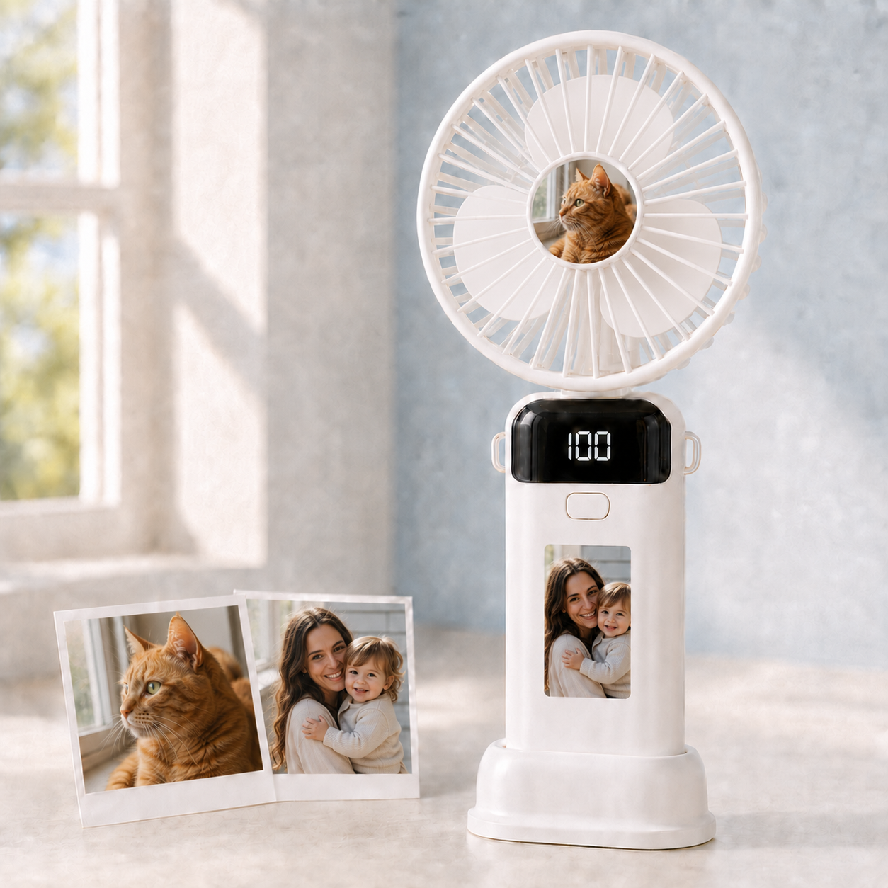 Personalized Two-Photo Portable Fan – Rechargeable Handheld Fan