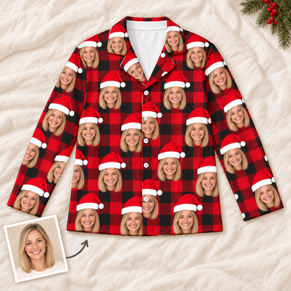 Custom Face Christmas Pajamas – Personalized Red & Black Plaid