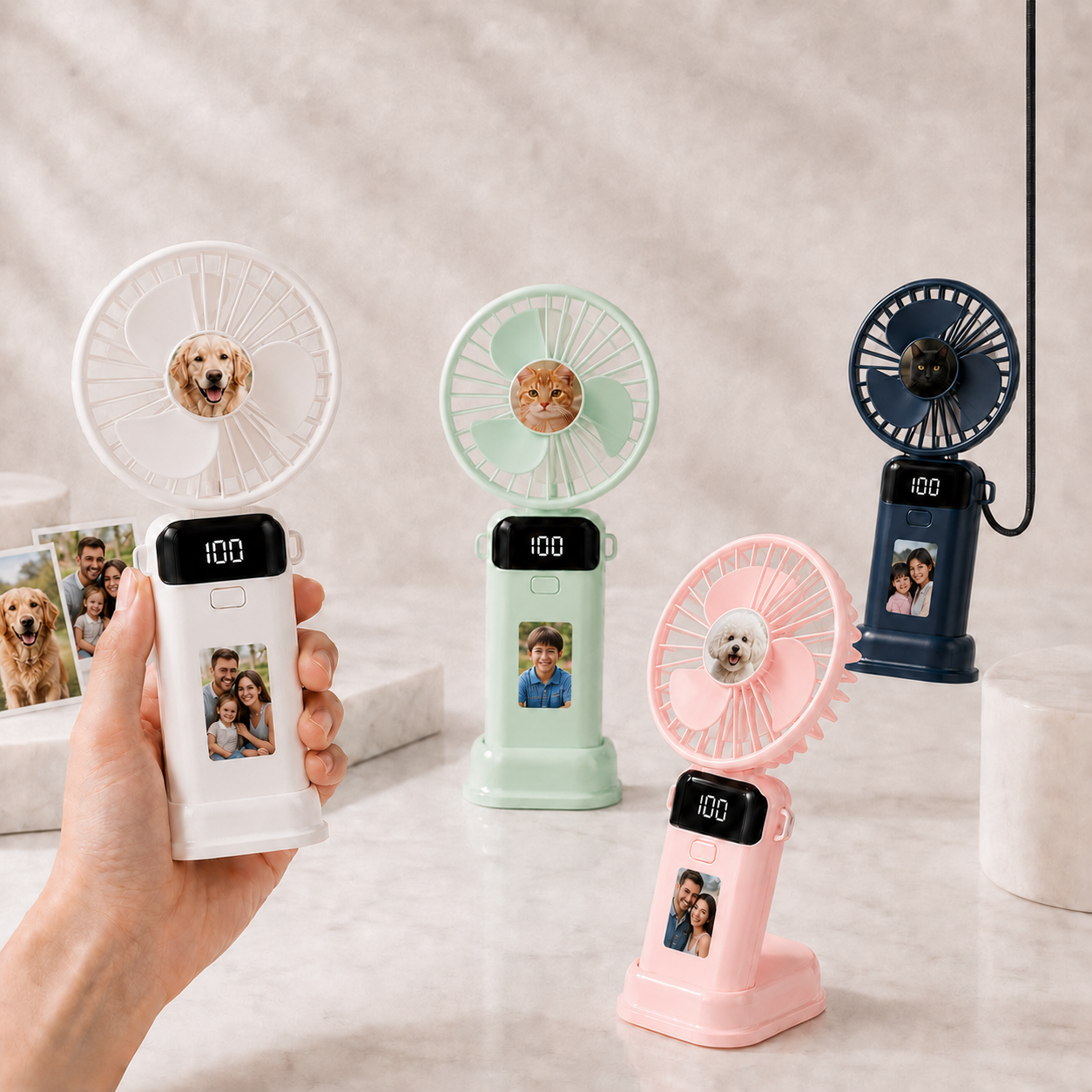 Personalized Two-Photo Portable Fan – Rechargeable Handheld Fan