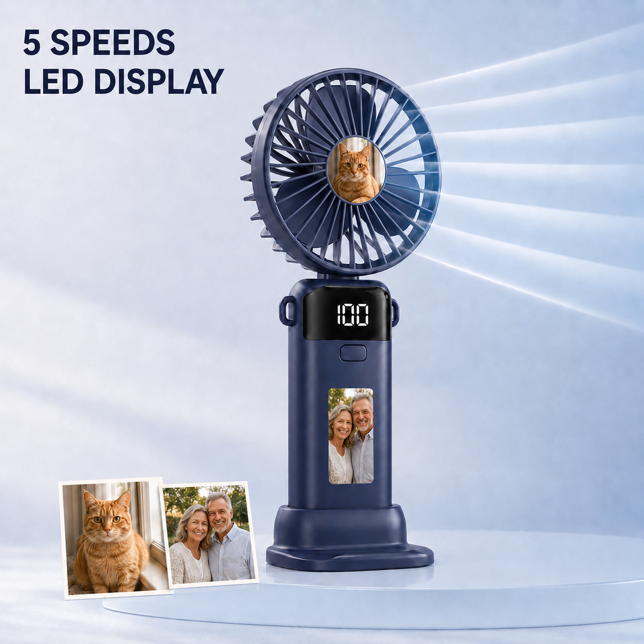 Personalized Two-Photo Portable Fan – Rechargeable Handheld Fan