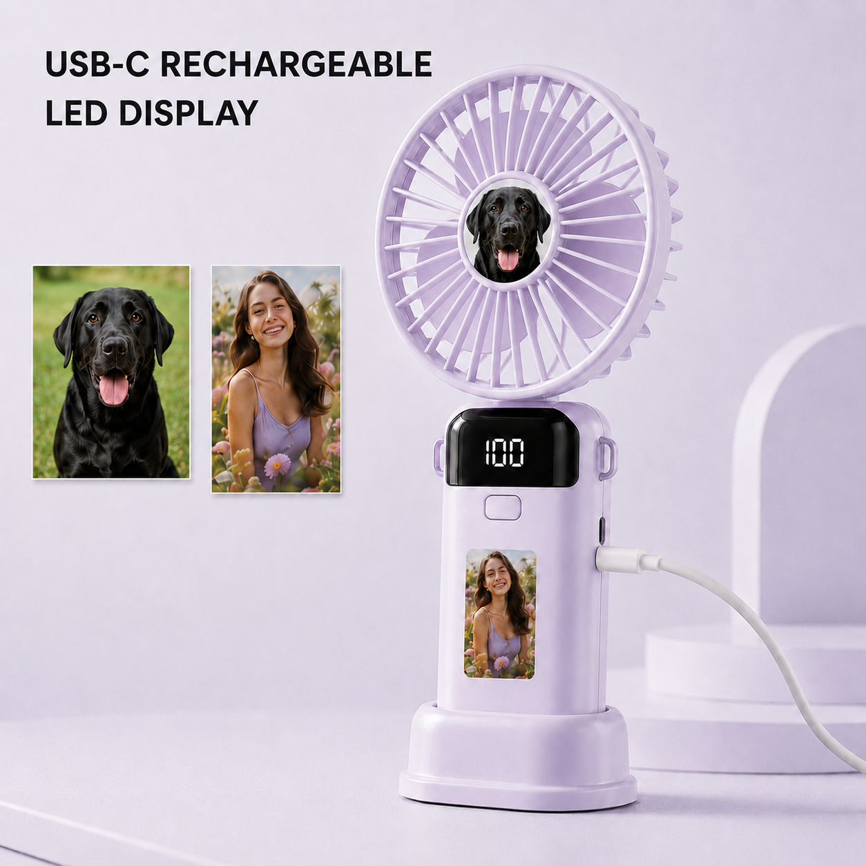 Personalized Two-Photo Portable Fan – Rechargeable Handheld Fan