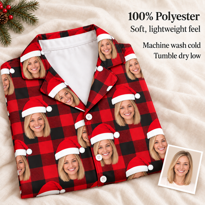 Custom Face Christmas Pajamas – Personalized Red & Black Plaid