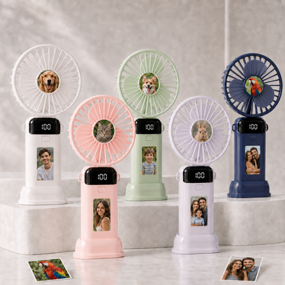 Personalized Two-Photo Portable Fan – Rechargeable Handheld Fan