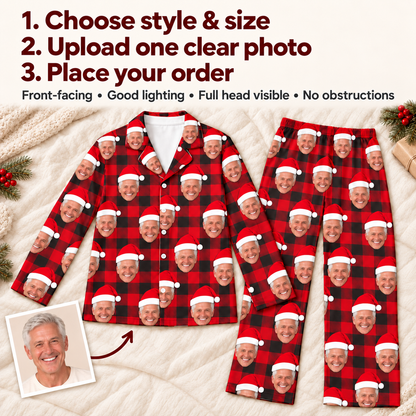 Custom Face Christmas Pajamas – Personalized Red & Black Plaid