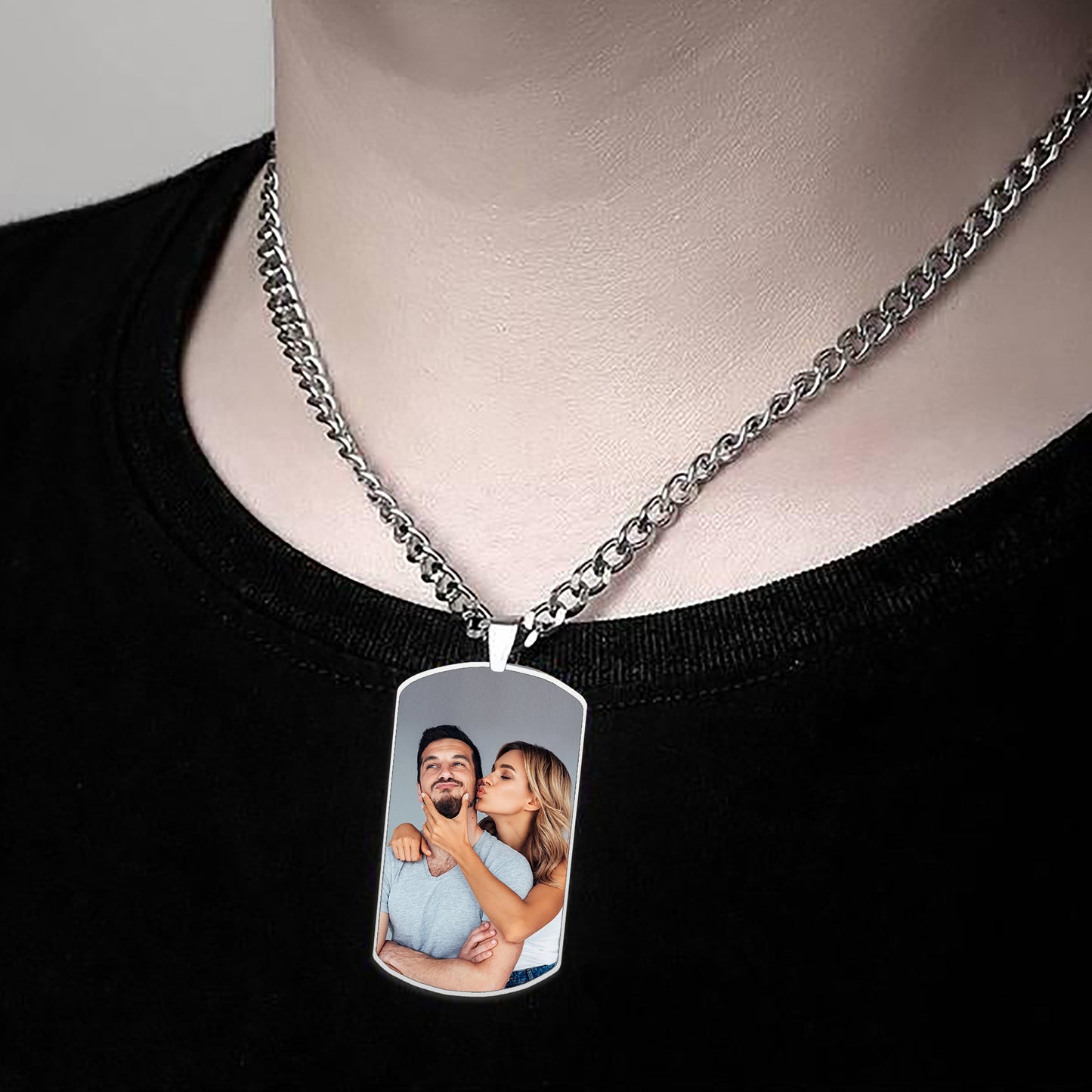 Photo Custom Engraved Dog Tag Necklace, Double-Sided Stainless Steel Pendant