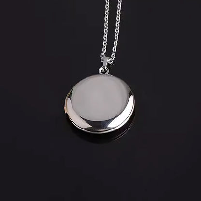 Embossed Oval Photo Locket Necklace With Engraving Platinum Plated