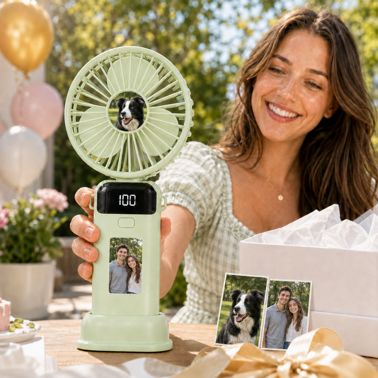 Personalized Two-Photo Portable Fan – Rechargeable Handheld Fan