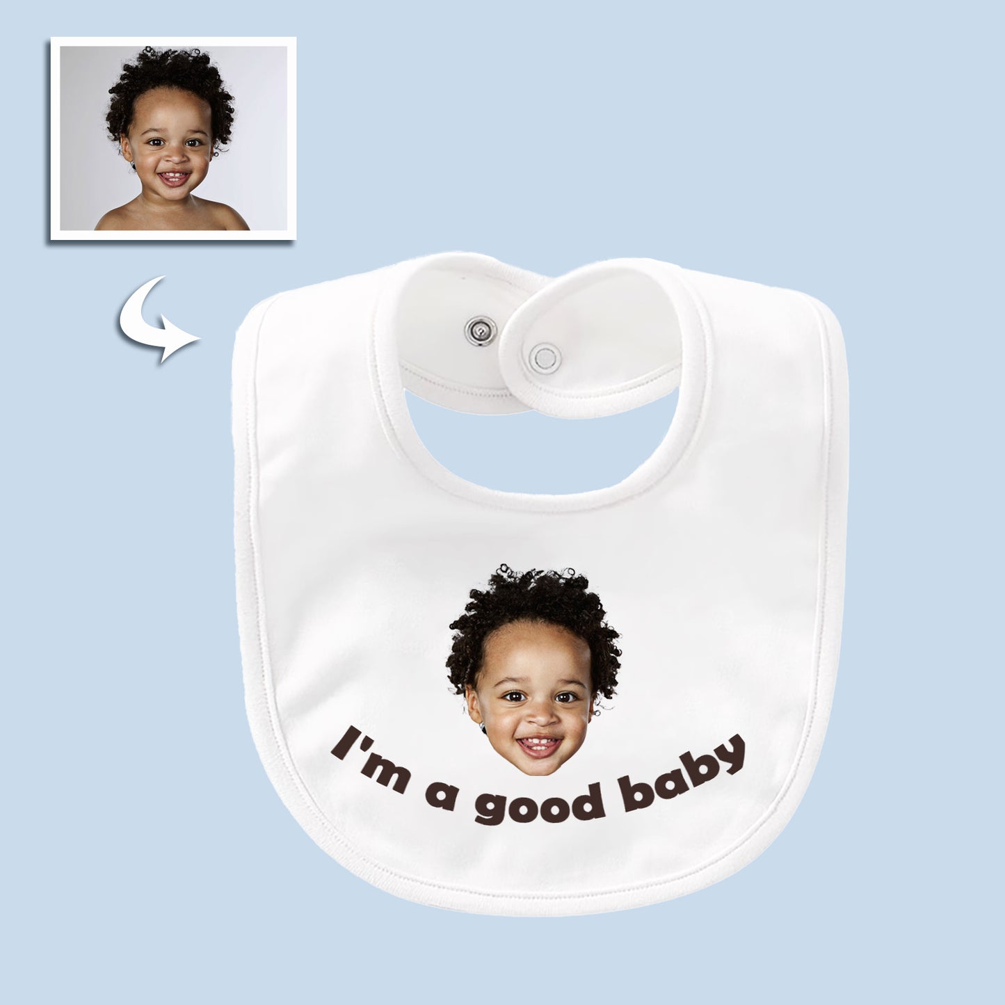 Custom Unisex Baby Bib with Personalized Face Photo & Text - Perfect Gift