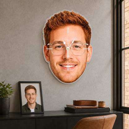 Custom Face Photo Acrylic Wall Clock – Personalized Cutout