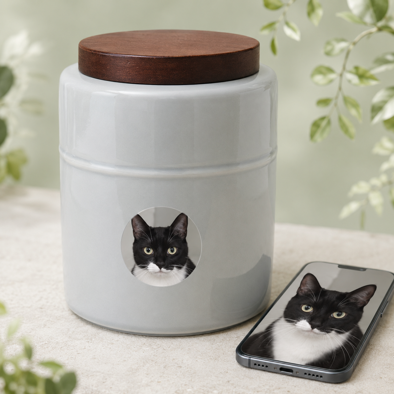 Personalized Pet Urn with Photo & Memorial Text – Custom Ceramic Dog & Cat Urn for Ashes