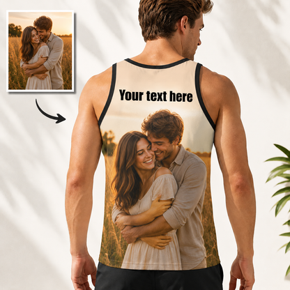 Custom Photo & Text Men’s Tank Top – Personalized Mesh Sleeveless Shirt