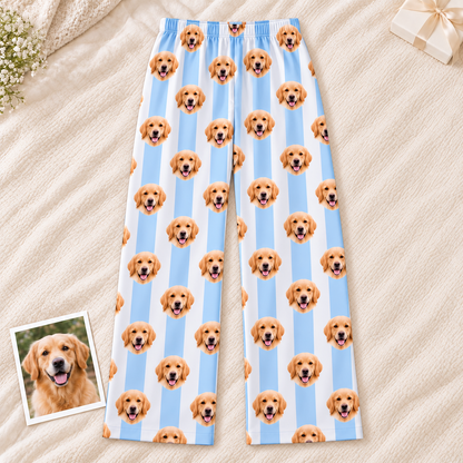 Custom Pet Photo Striped Pajamas – Personalized Dog & Cat Face Sleepwear