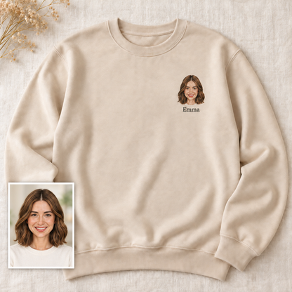 Personalized Portrait Embroidered Crewneck Sweatshirt with Name