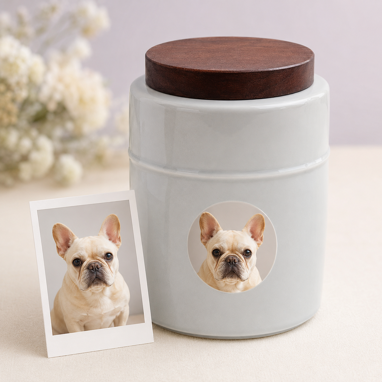 Personalized Pet Urn with Photo & Memorial Text – Custom Ceramic Dog & Cat Urn for Ashes