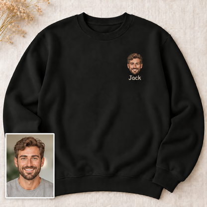 Personalized Portrait Embroidered Crewneck Sweatshirt with Name