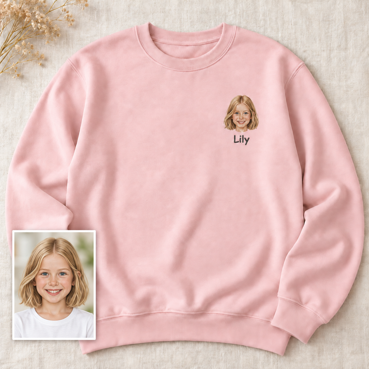 Personalized Portrait Embroidered Crewneck Sweatshirt with Name