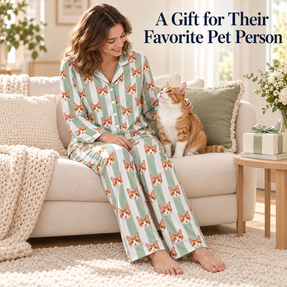 Custom Pet Photo Striped Pajamas – Personalized Dog & Cat Face Sleepwear