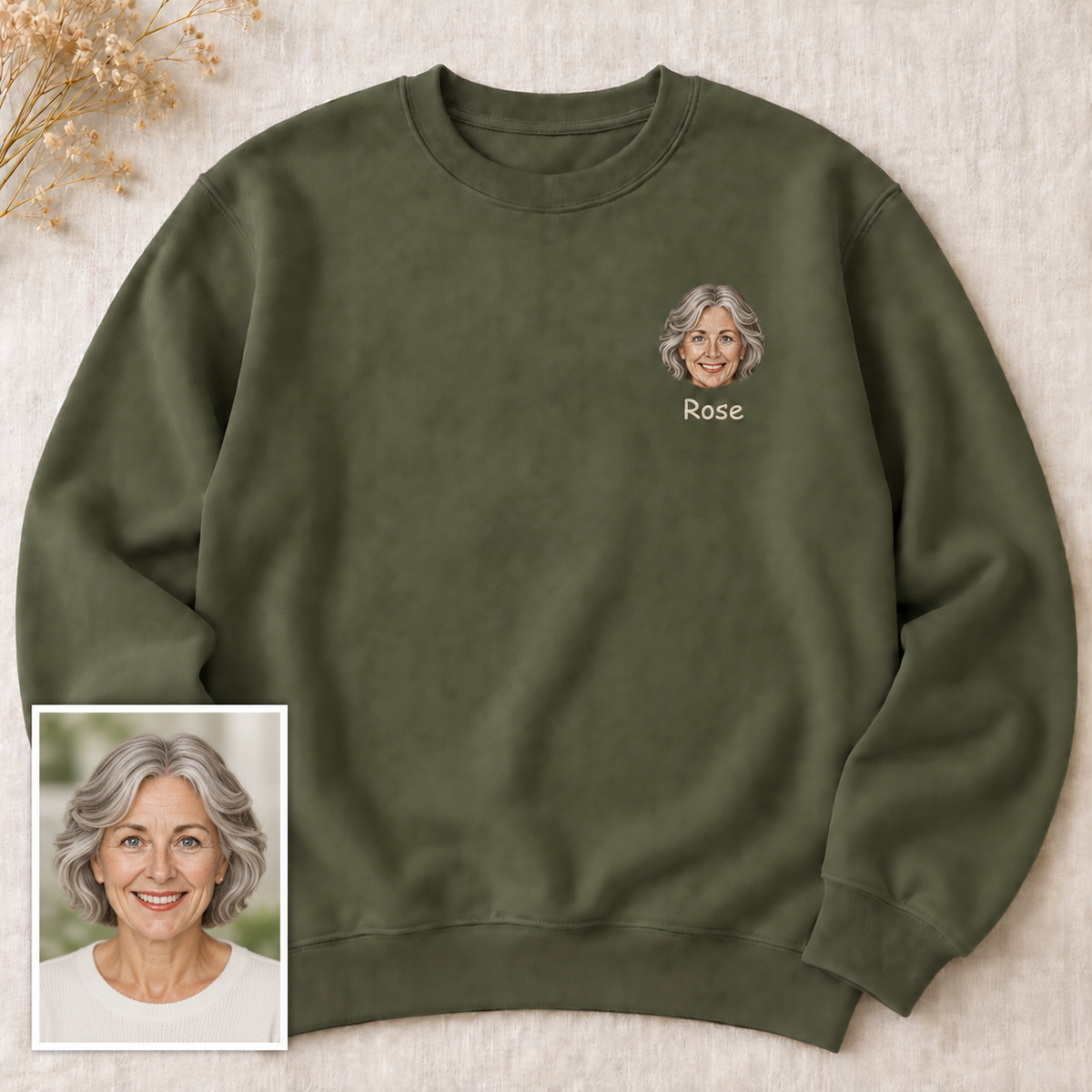Personalized Portrait Embroidered Crewneck Sweatshirt with Name