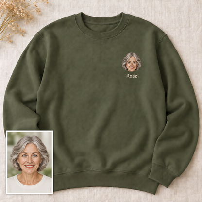 Personalized Portrait Embroidered Crewneck Sweatshirt with Name