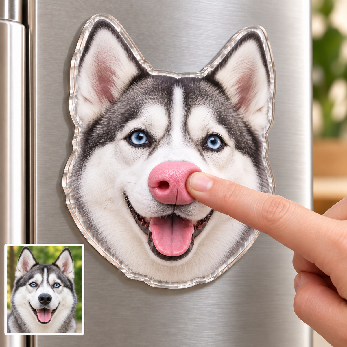 Custom Dog Photo Fridge Magnet with 3D Squishy Silicone Nose
