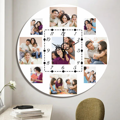 Custom Photo Collage Wall Clock - Personalized Picture Clock for Home Decor