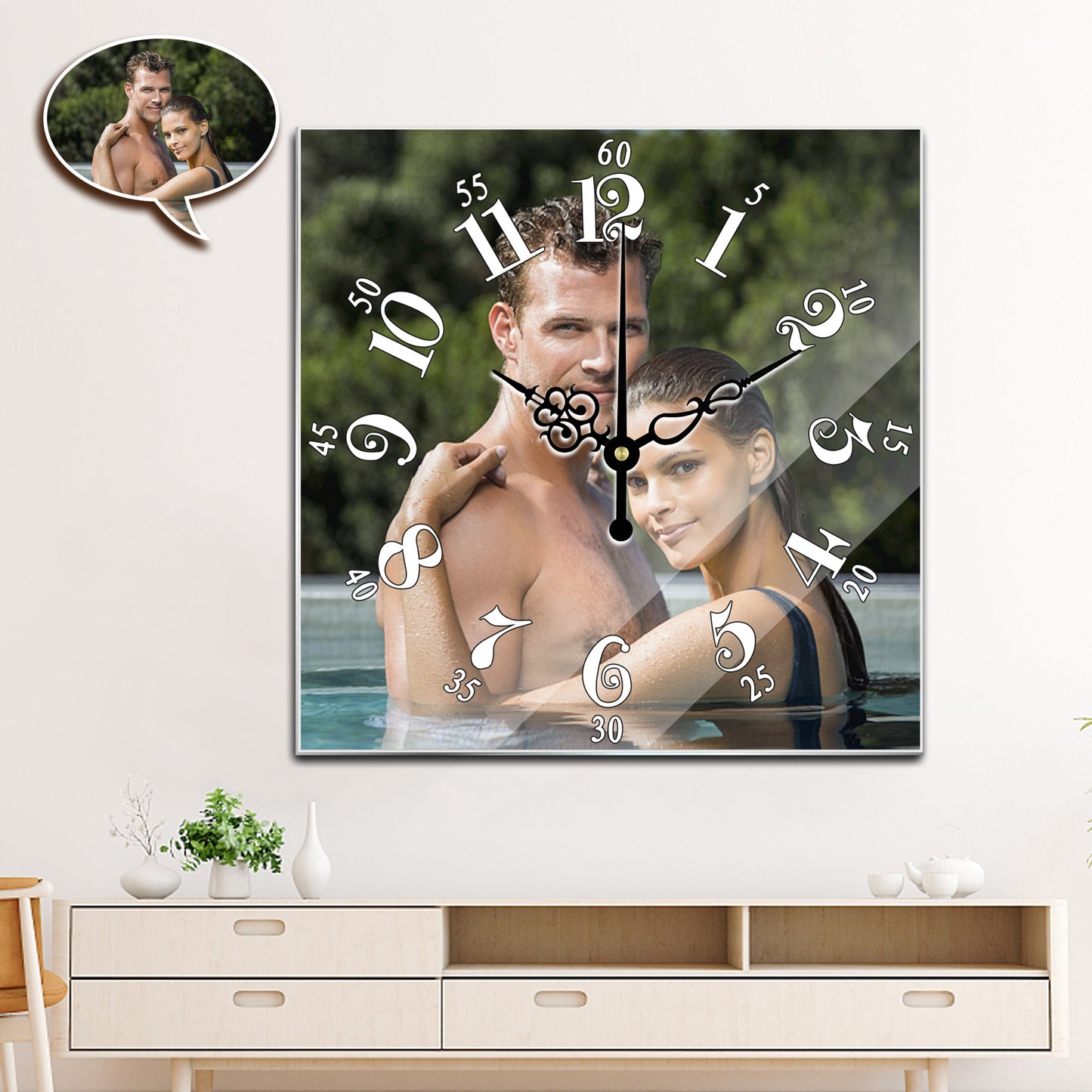 15 Inch Personalized Photo Square Wall Clock, Custom Acrylic Home Decor