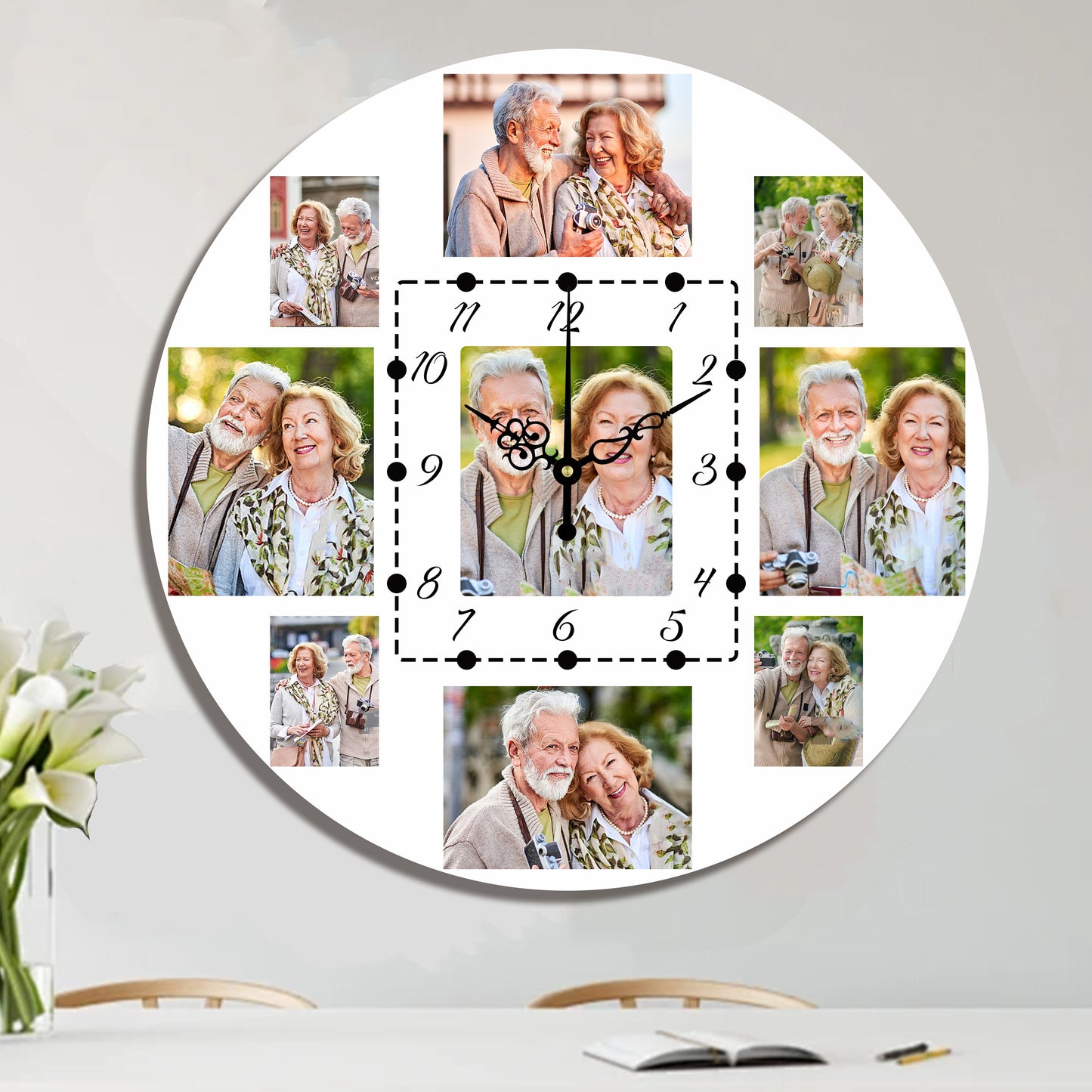 Custom Photo Collage Wall Clock - Personalized Picture Clock for Home Decor