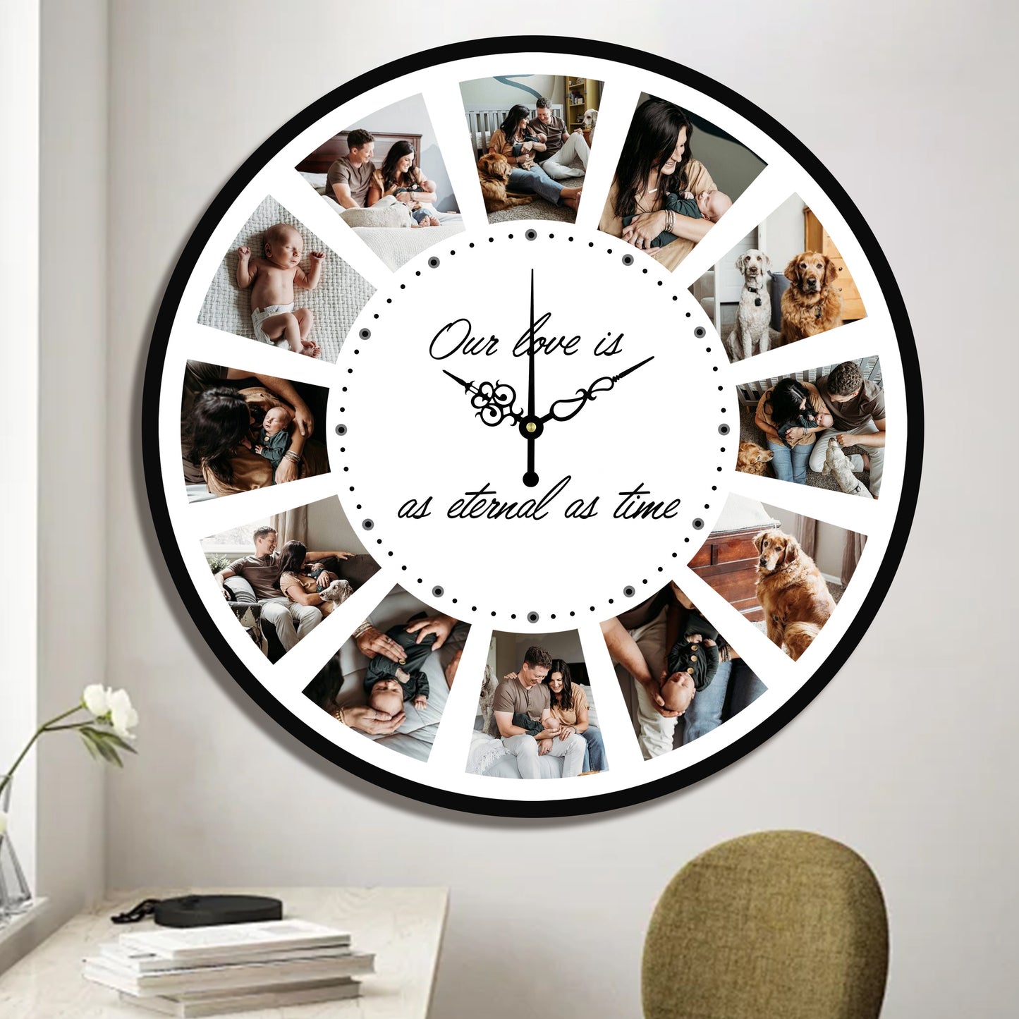 Custom Round Photo Clock with Text - 12pc Personalized Gift