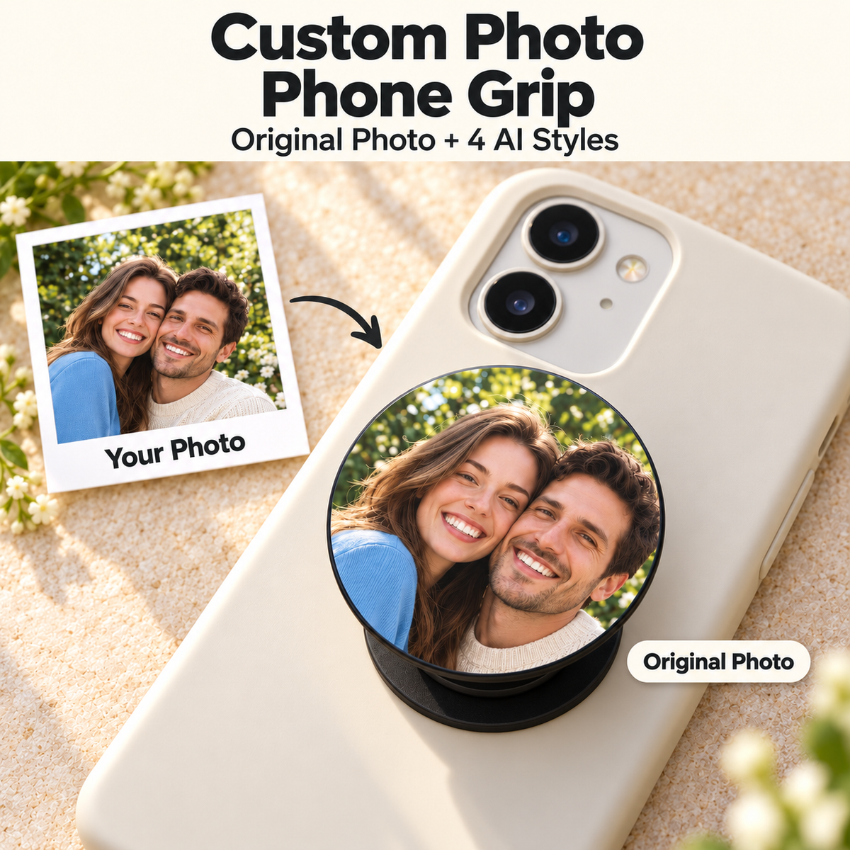 Custom Photo Phone Grip & Stand – Original Photo or AI Art