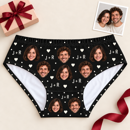 Custom Couple Photo Panties for Women with Hearts & Initials
