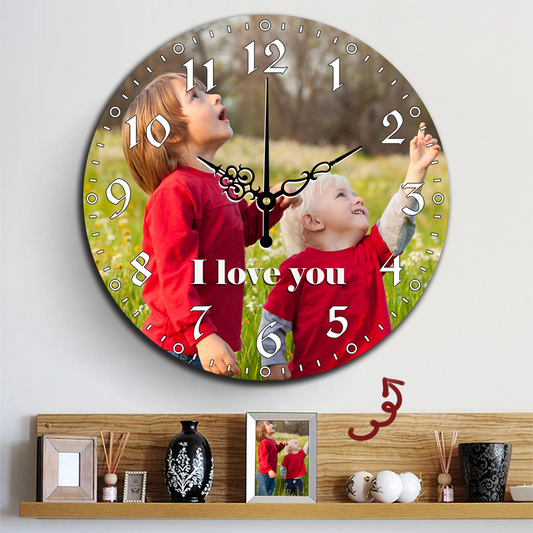 Personalized Round Wall Clock with Custom Photo & Text - Unique Decor