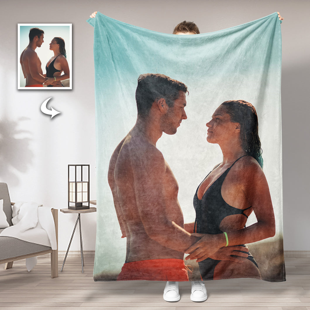 Christmas Blankets Custom Couple Photo Personalized Memorial Blankets