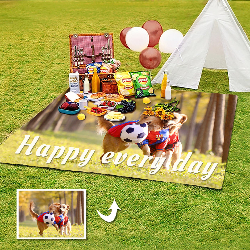Custom Photo With Text Waterproof Picnic Blanket Foldable Picnic Mat