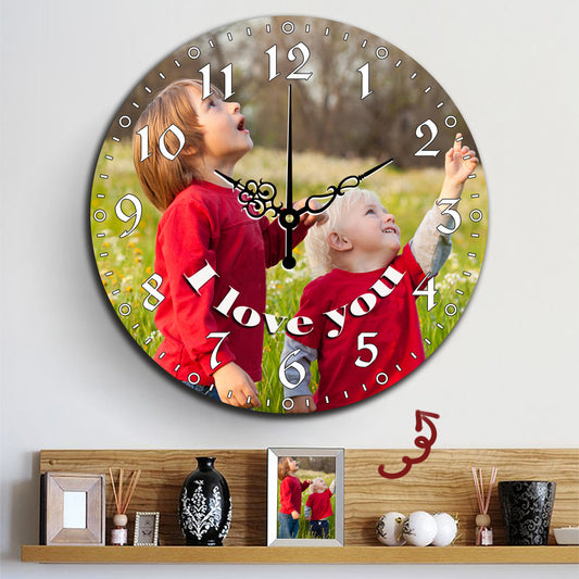 Personalized Round Wall Clock with Custom Photo & Text - Unique Decor