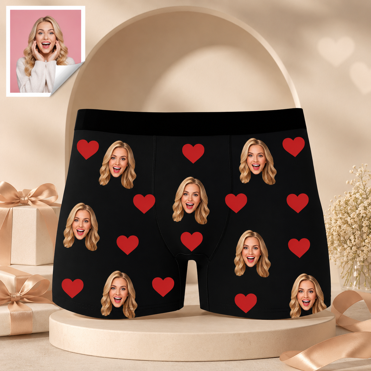 Custom Boxer with Photo Mens Underwear with Face and Heart