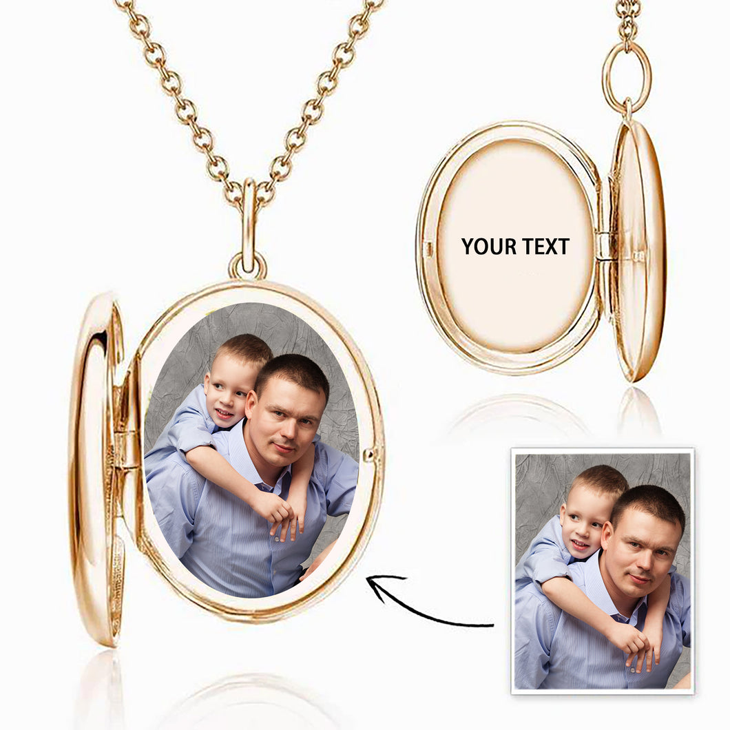 Oval Photo Locket Necklace With Engraving Gold Plated