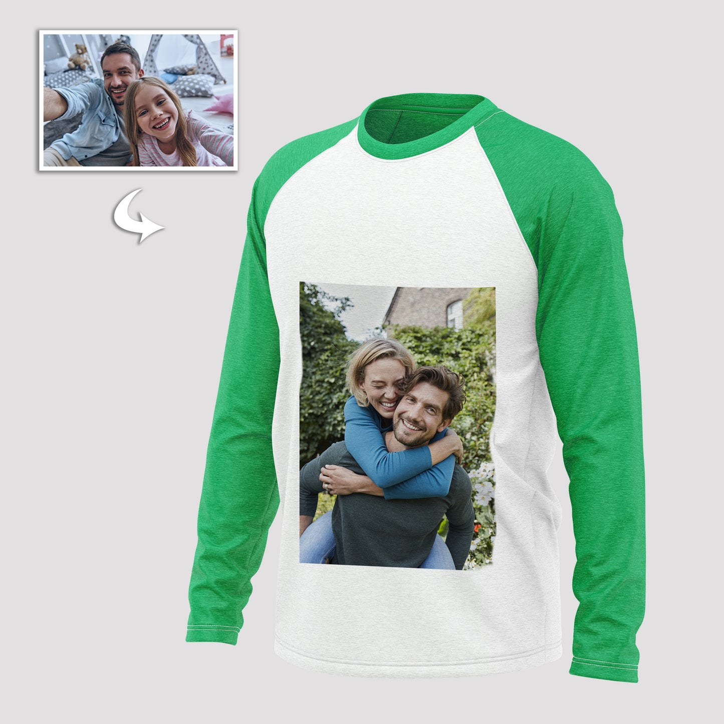 Custom Photo Print, Unisex Cotton Shirt, Long Sleeve, Double-Sided Design