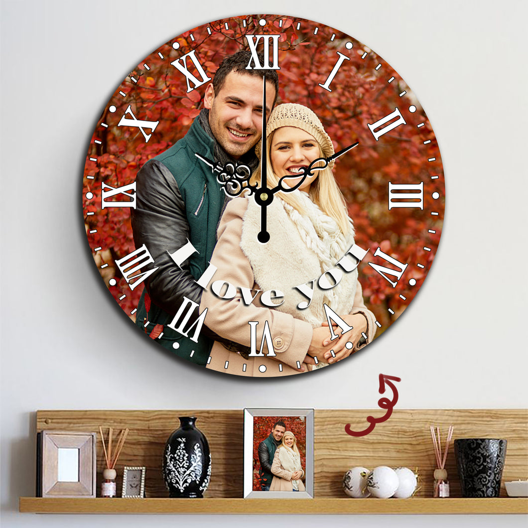 Personalized Round Wall Clock with Custom Photo & Text - Unique Decor